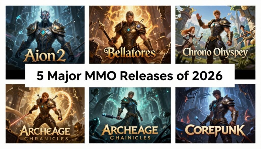 Kolaż 5 planowanych premier dużych MMO w 2026 roku